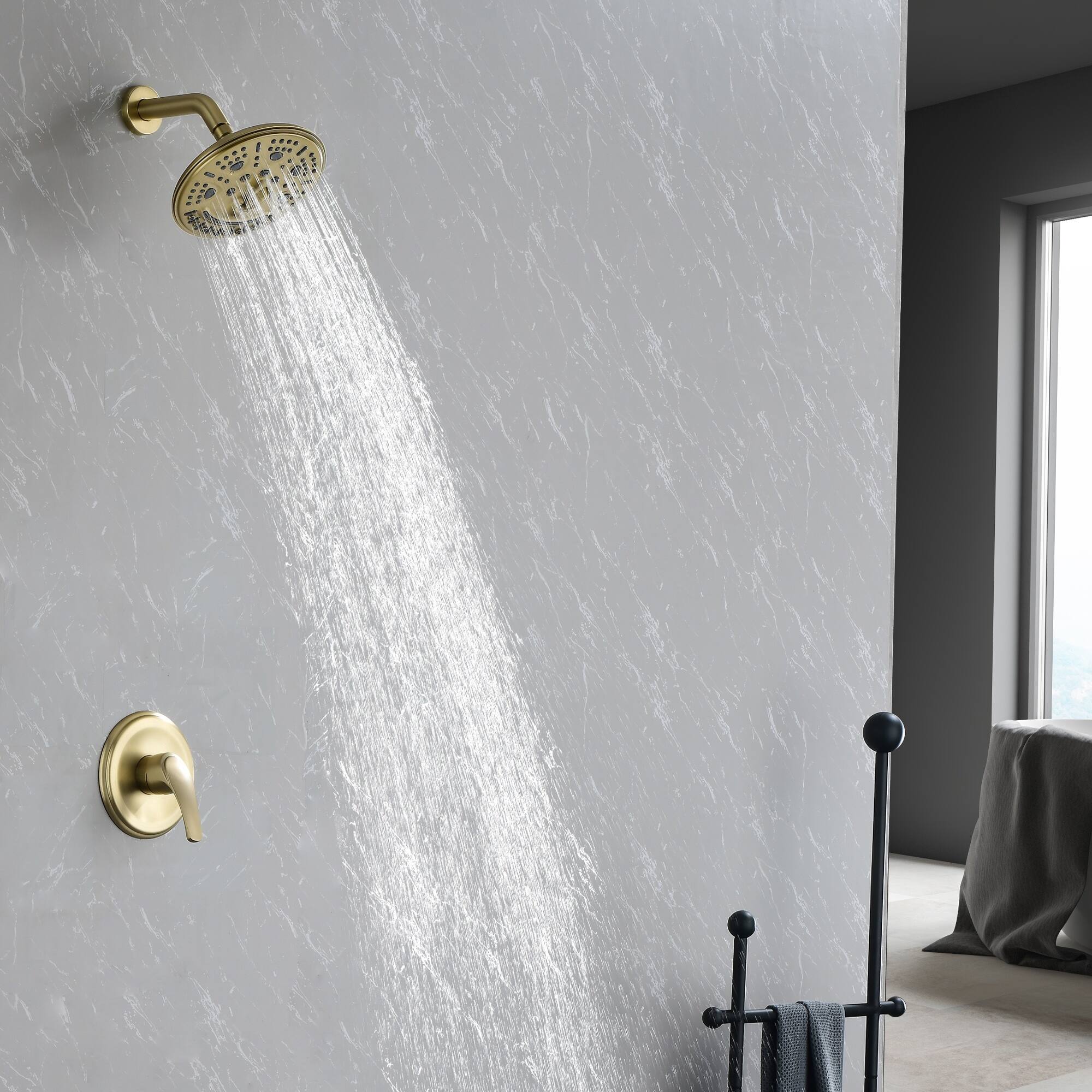 Alt View 1. Boyel Living - Brushed Gold Shower Set Brass SUS304 1-Function Valve 8-Inch ABS Top Spray Dual Handle cUPC - Brushed Gold.