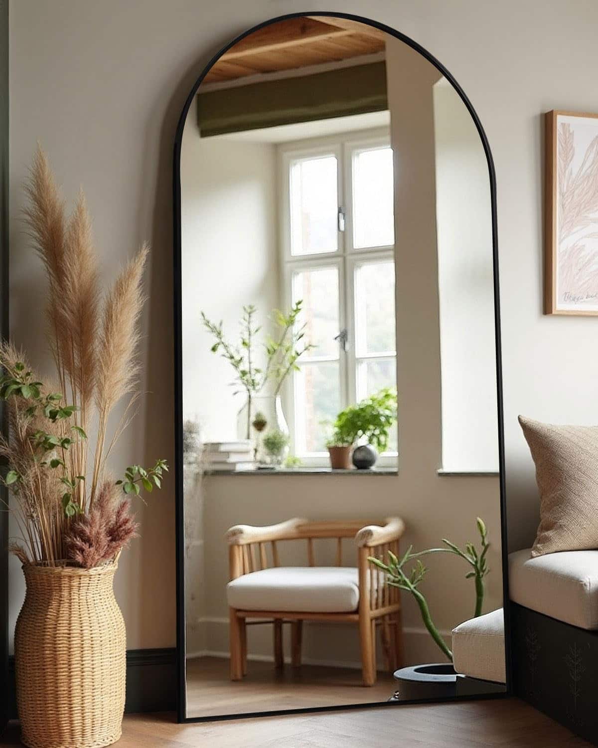 Hanke - Arched Full Length Mirror Floor With Stand Large Wall Body Mounted For Bedroom - Black 77"L x 38"W