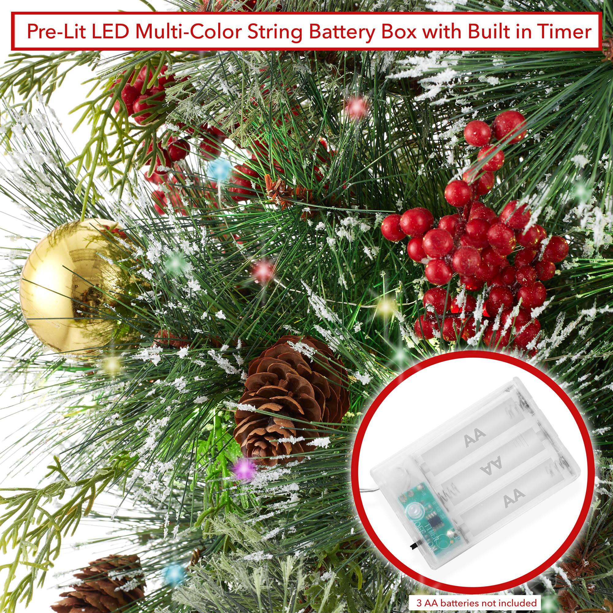 Pre-Lit LED Multi-Color String Battery Box with Built in Timer  
3 AA batteries not included