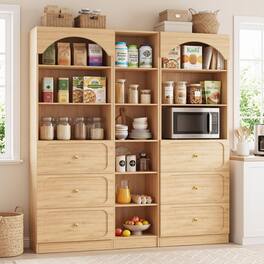 Aheaplus - 80" Modular 3-Piece Pantry System with Drawers & Shelves,Ships in 3 packages - Natural