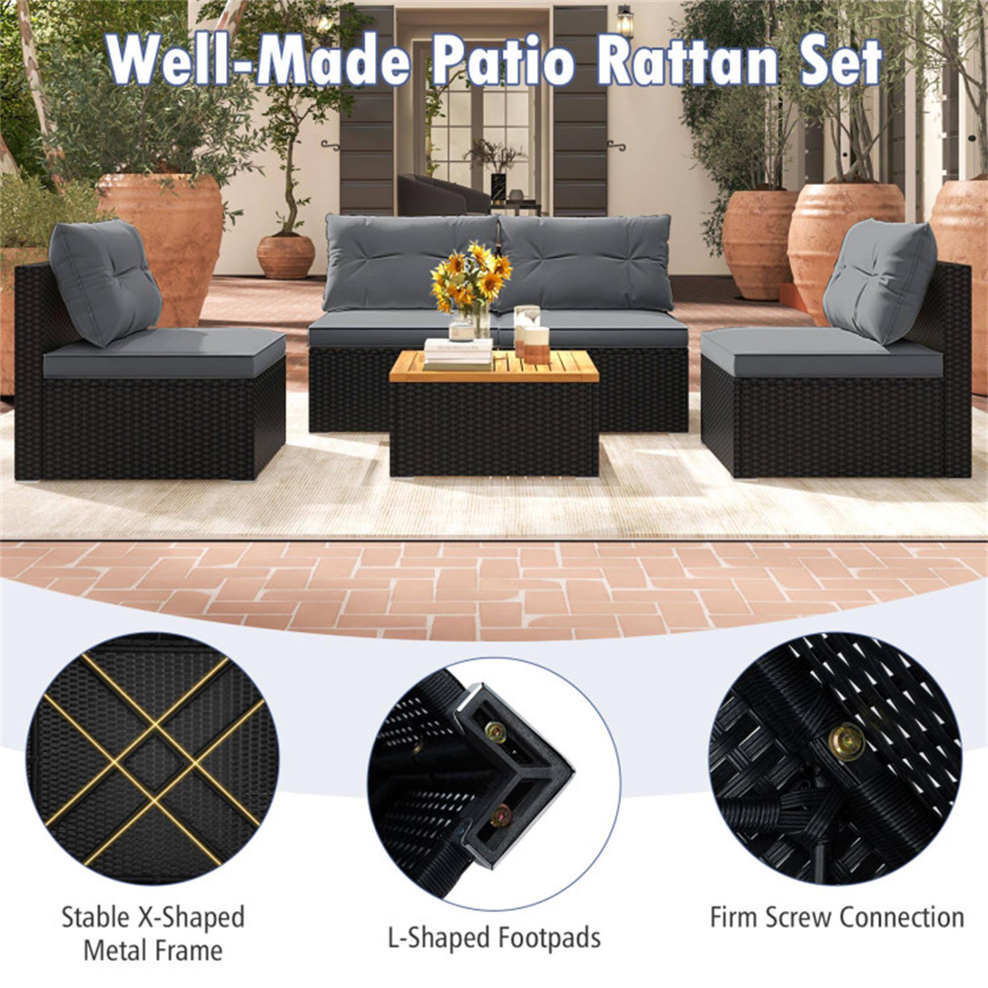 Well-Made Patio Rattan Set

- Stable X-Shaped Metal Frame
- L-Shaped Footpads
- Firm Screw Connection