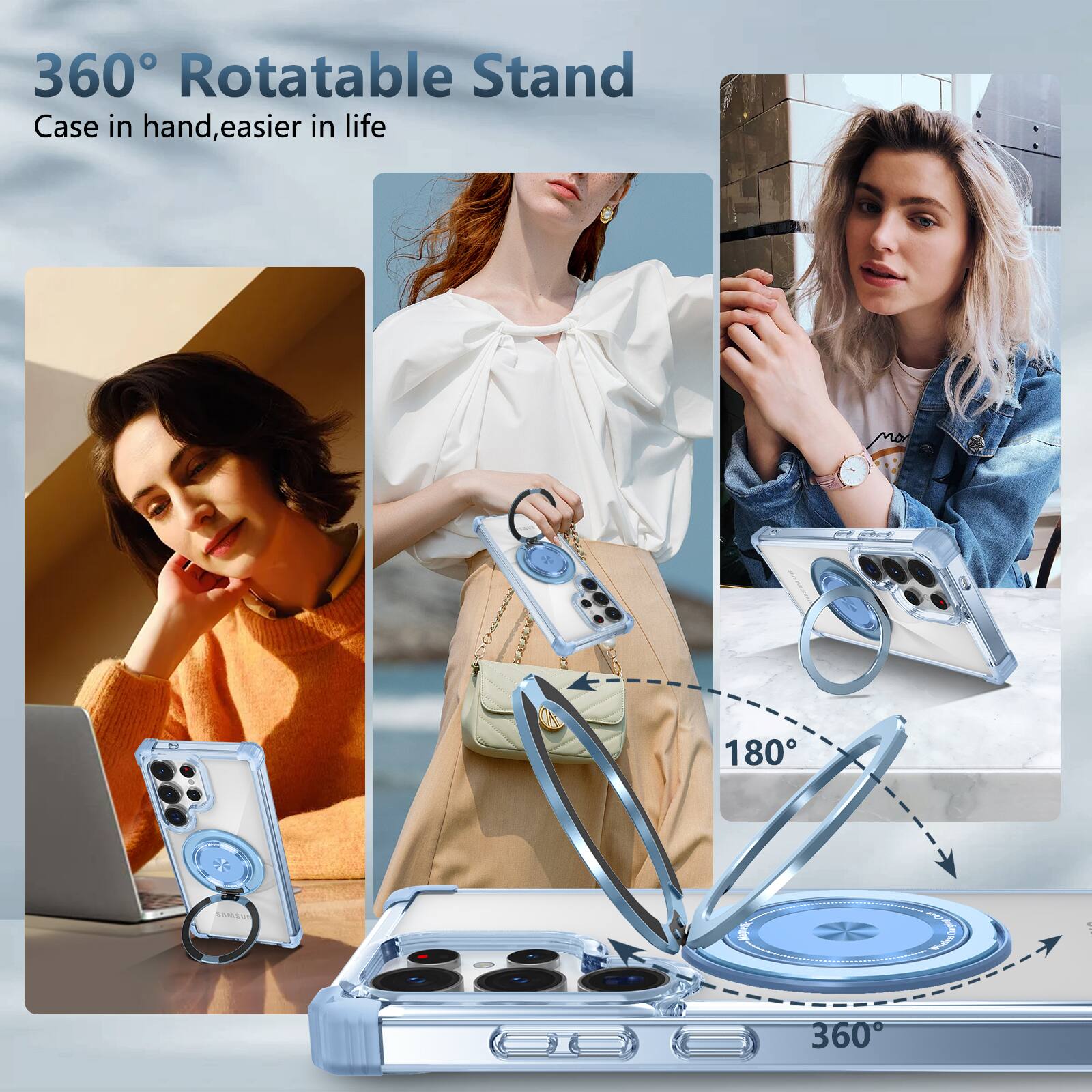 360° Rotatable Stand  
Case in hand, easier in life