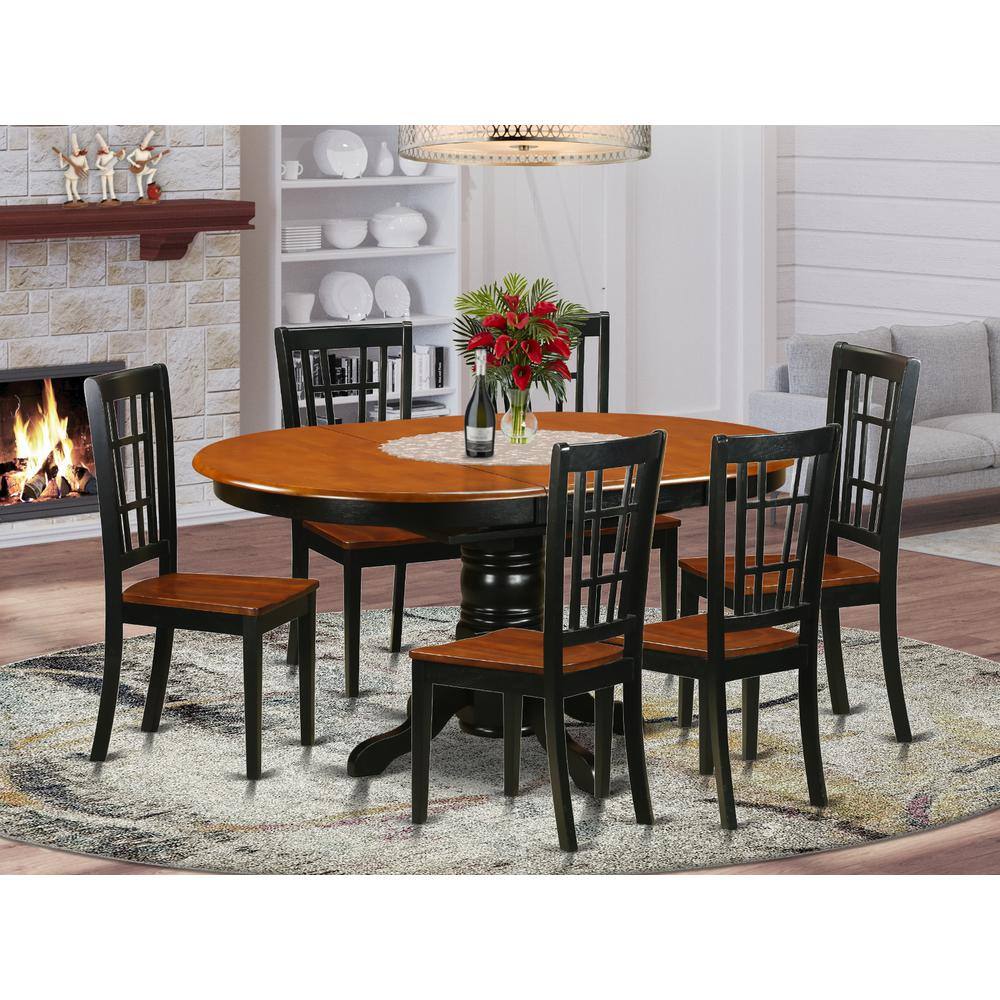 Back. East West Furniture - 7 PC Dining set-Dining Table and 6 Wooden Kitchen Chairs - Black & Cherry.