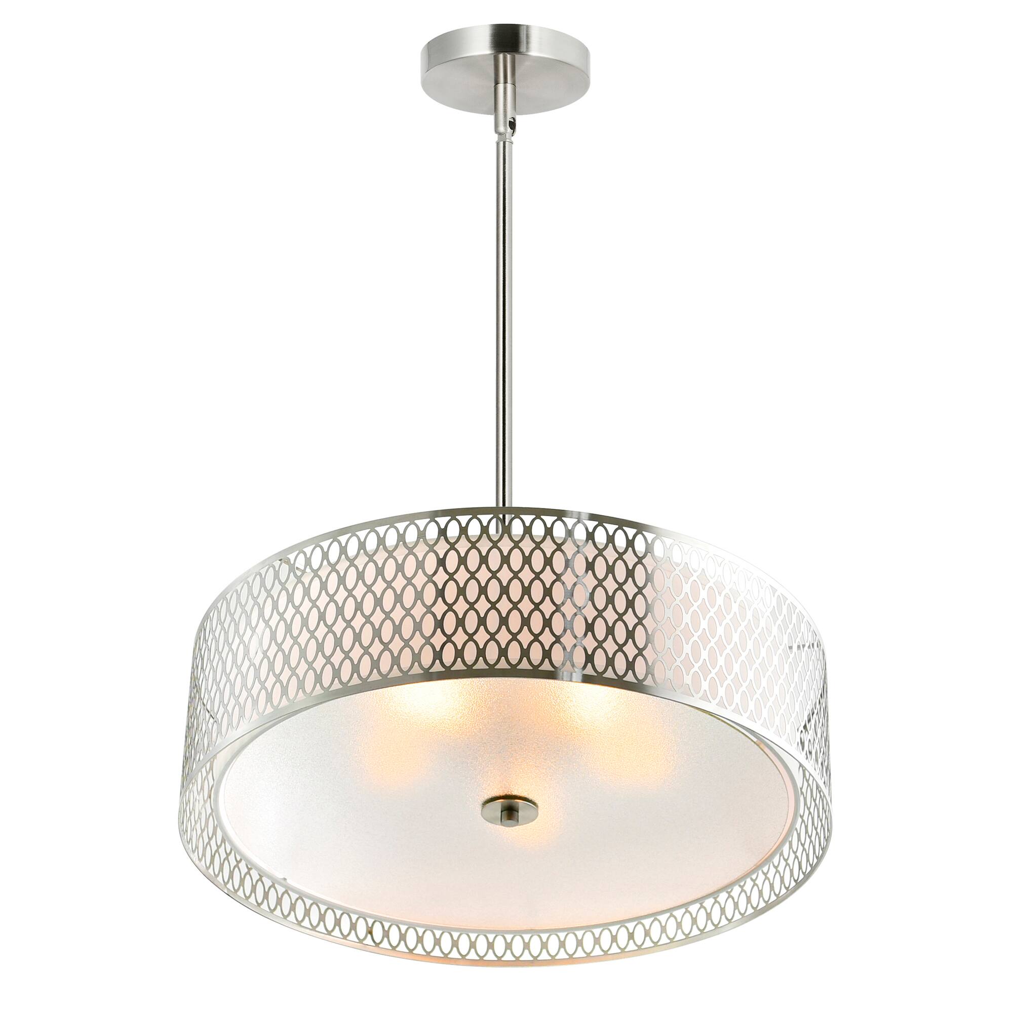 Left. CWI Lighting - Mikayla 5 Light Drum Shade Chandelier With Satin Nickel Finish - Satin Nickel.