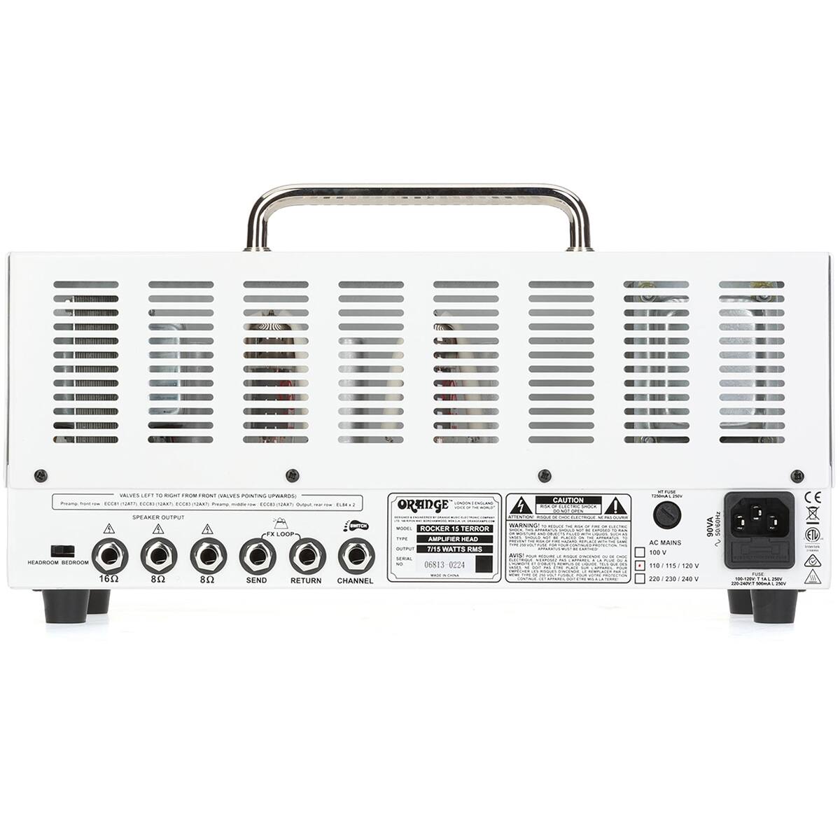 ROCKER 15 TERROR  
200 WATTS RMS  
06813-0224  

HEADROOM BENDROOM  
16Ω 8Ω 8Ω  

SEND RETURN CHANNEL  

CAUTION - AC MAINS - V  
110 115/120 V  
220 220/230 240 V  

SOVA 1ON0H 10 FOO