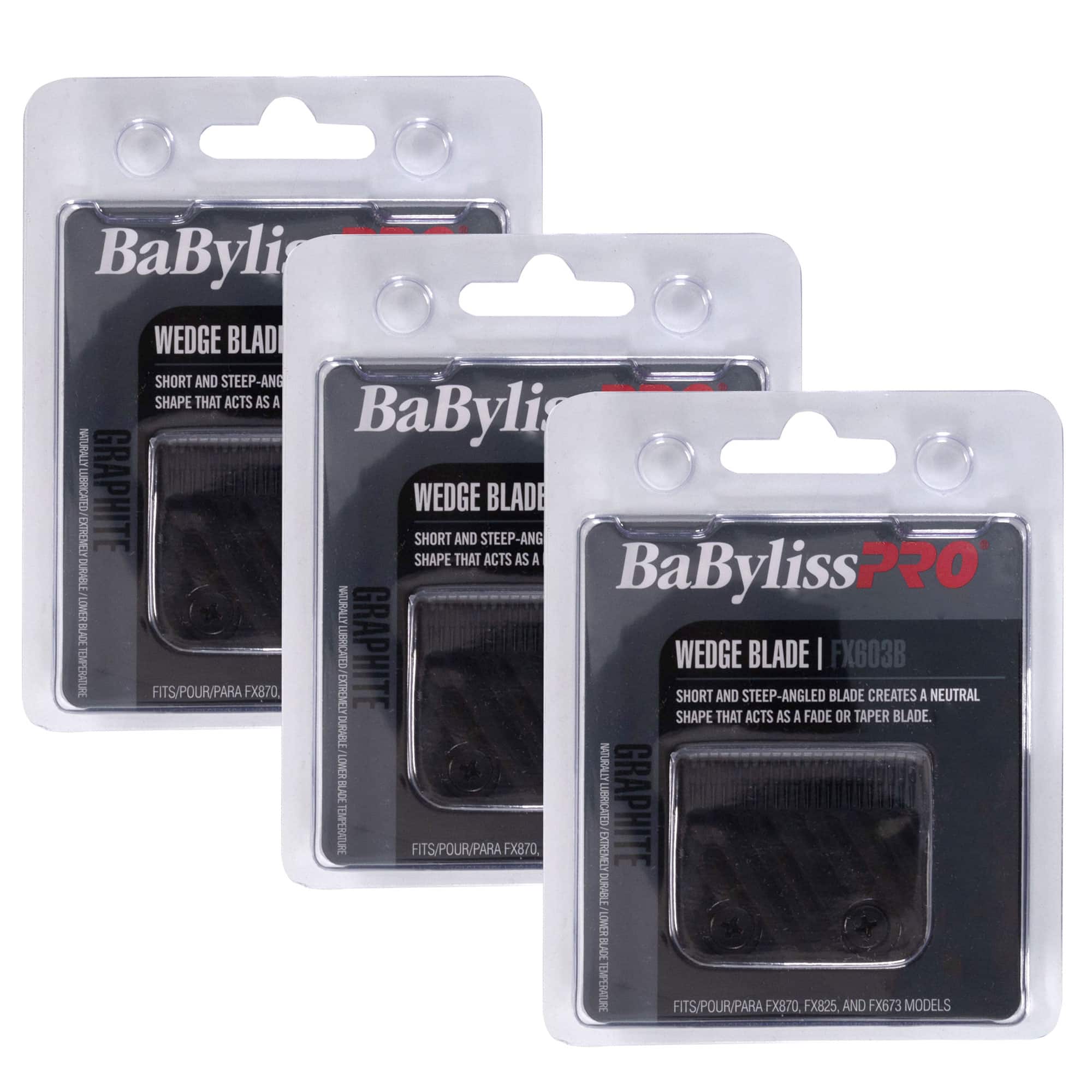 3x BaByliss Pro Wedge Clipper Blade (Graphite) FX603B - Black