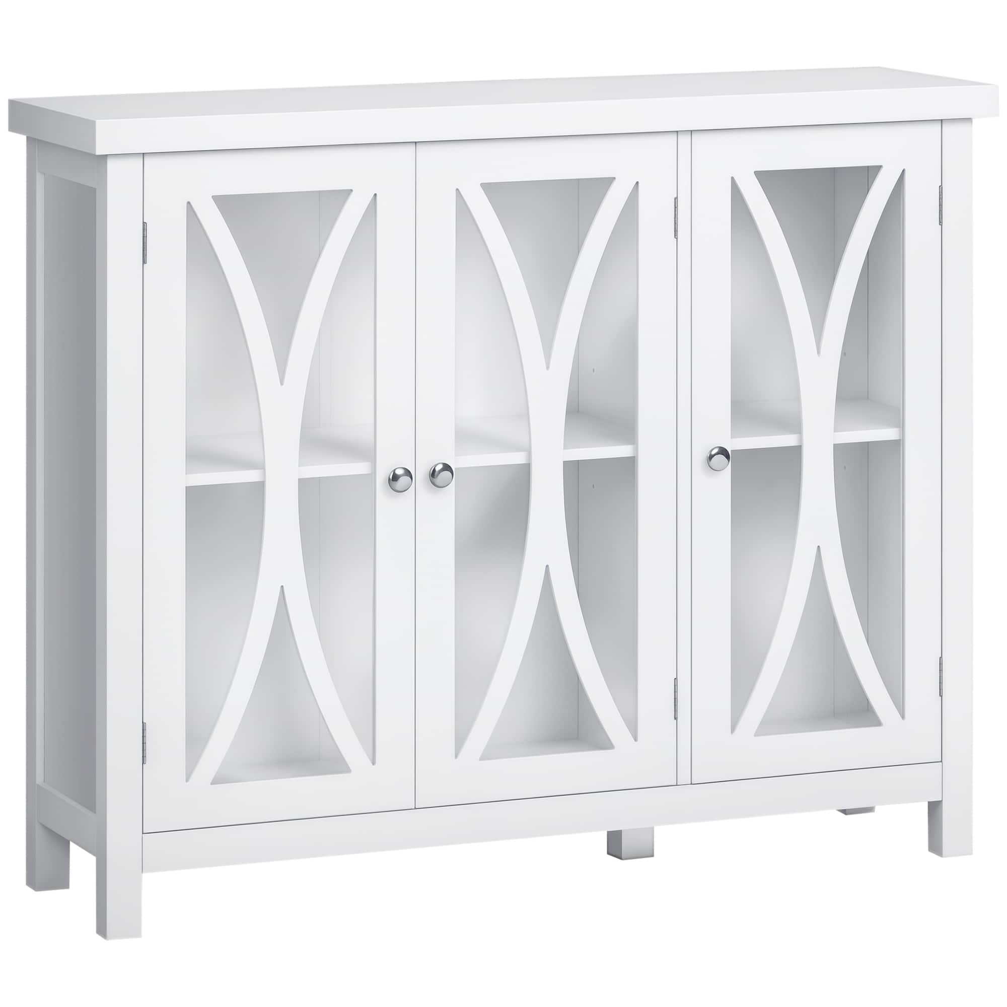 Homcom - Buffet Cabinet with 3 Tempered Glass Doors, Arc Pattern and Adjustable Storage Shelf - White price history on PriceWatchPro