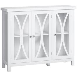 Homcom - Buffet Cabinet with 3 Tempered Glass Doors, Arc Pattern and Adjustable Storage Shelf - White