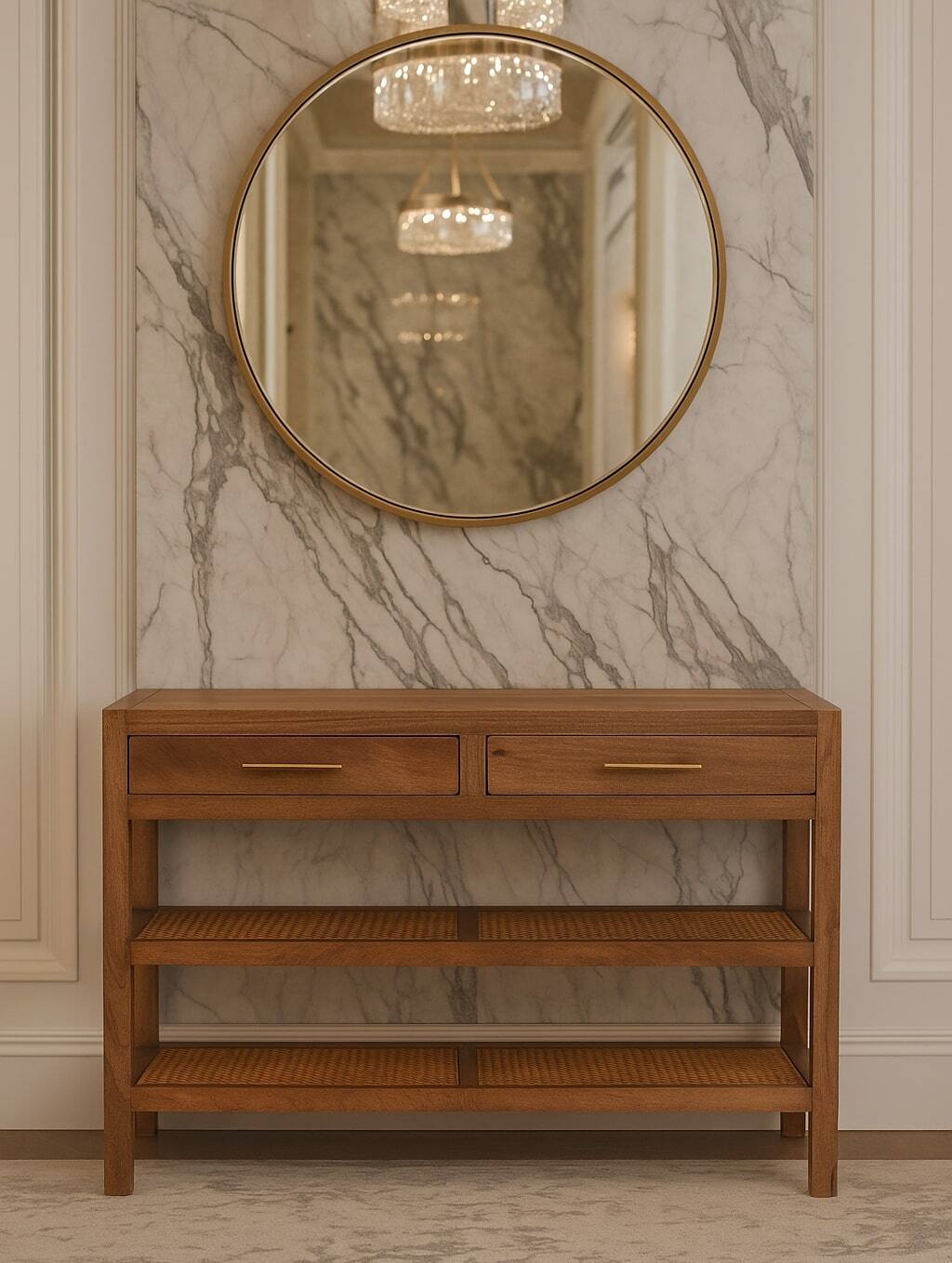 Alt View 6. Artisan Furniture - Artisan Furniture Solid Wood Woven Tier Console, 2 Drawer, Brown - Brown.