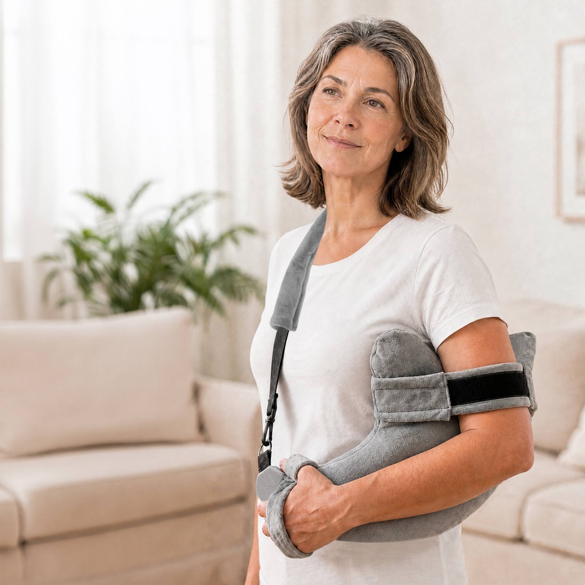 Back. Cheer Collection - Shoulder & Arm Support Pillow with Sling, Adjustable Fill, Multi-Strap Design, 24 x 16 in, Gray - Gray.