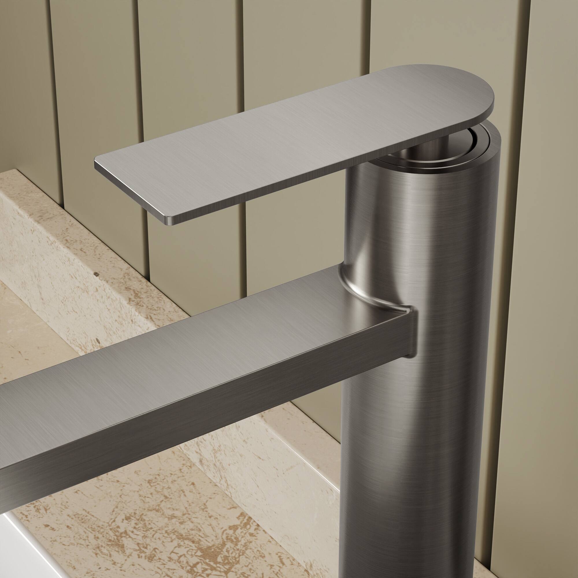 Alt View 8. GRANDJOY - Single Handle Vessel Bathroom Faucet with Pop-Up Drain, 12 in High-Arc Square Spout for Above Counter Sinks - Brushed Nickel.