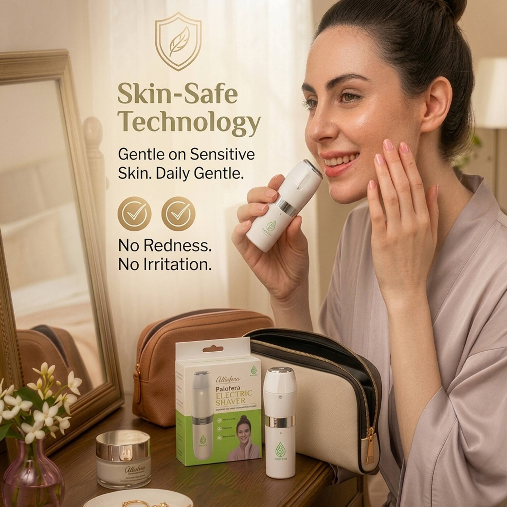 Skin-Safe Technology Gentle on Sensitive Skin. Daily Gentle. No Redness. No Irritation. Allerfero Palofera ELECTRIC SHAVER