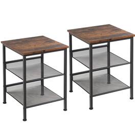 Costway - 3-Tier Industrial End Side Table Nightstand W/2 Adjustable Shelves - Rustic Brown