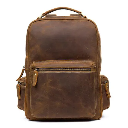 Front. Steel Horse Leather - The Langley Backpack | Genuine Vintage Leather Backpack - Brown.