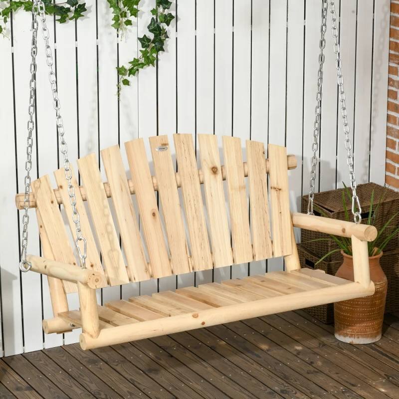 Angle. Hivvago - Natural Wooden 2-Seater Hanging Outdoor Porch Swing - Natural.