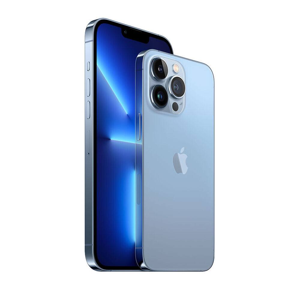 Left. Apple - iPhone 13 Pro Max A2484 (Fully Unlocked) 128GB w/ Pre-Installed Tempered Glass - Sierra Blue.