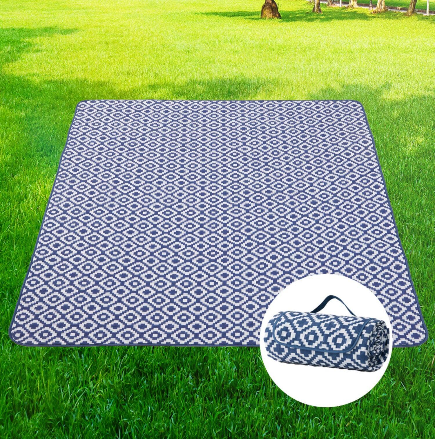 Left. Adivo - Waterproof Outdoor Picnic Blanket - Ultrasonic Bonded Polyester, Camo Print - 200*200CM - Blue Pixel.