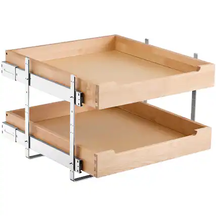 Front. VEVOR - 2 Tier Pull Out Cabinet Organizer,20"W x 21"D Cabinet Drawer, Soft Close Slide out Shelf, Heavy-Duty Sliding Wood Drawer - Wood.