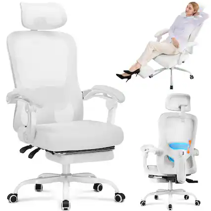 Front. Hirose Alice - GTRACING Ergonomic High-Back Office Chair with Strong Adjustable Lumbar Support Breathable Mesh Gaming Chai... - White.