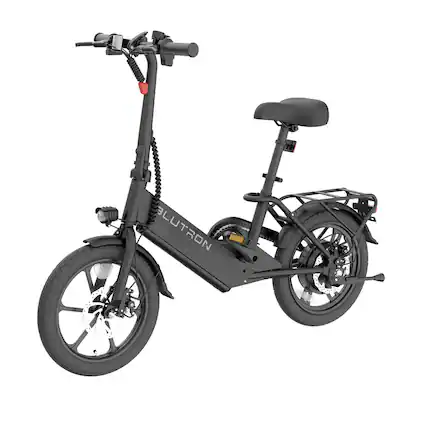 Front. Blutron - EB350F Foldable Ebike Black, 20 mile Max Range and 20MPH Max Speed - Black.