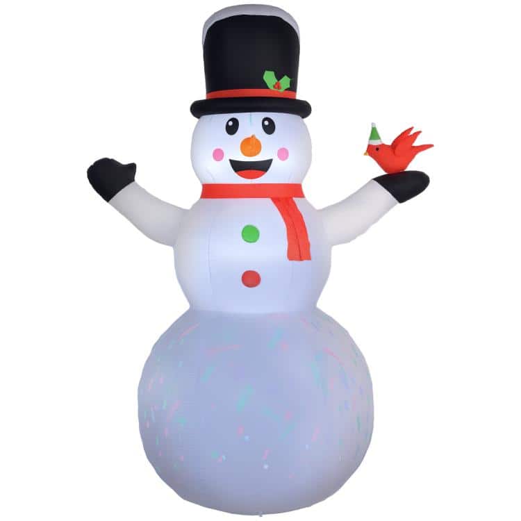 PULUZ - 12FT Giant Inflatable Snowman, Christmas Blow Up Snowman with Rotating Colorful LED Light for Indoor, Outdoor, Yard - White