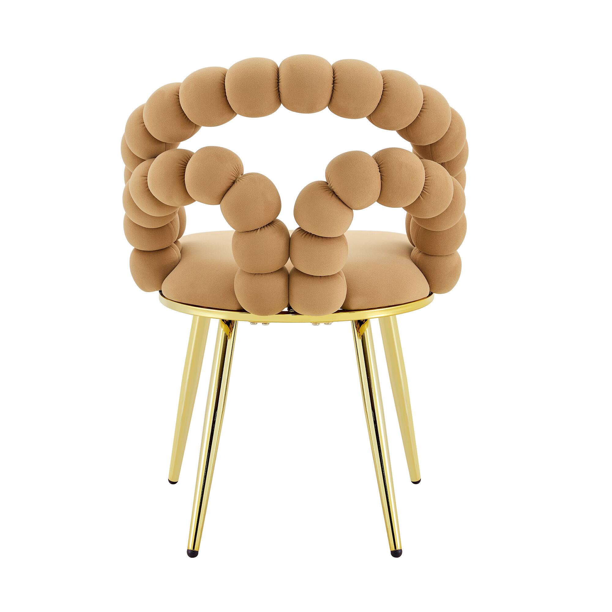 Alt View 10. Loheer - Loheer Velvet Dining Chair Set of 2 Bubble Back Brown Accent Chairs with Gold Metal Legs for Dining Room 1.92 ft - Brown,Gold.