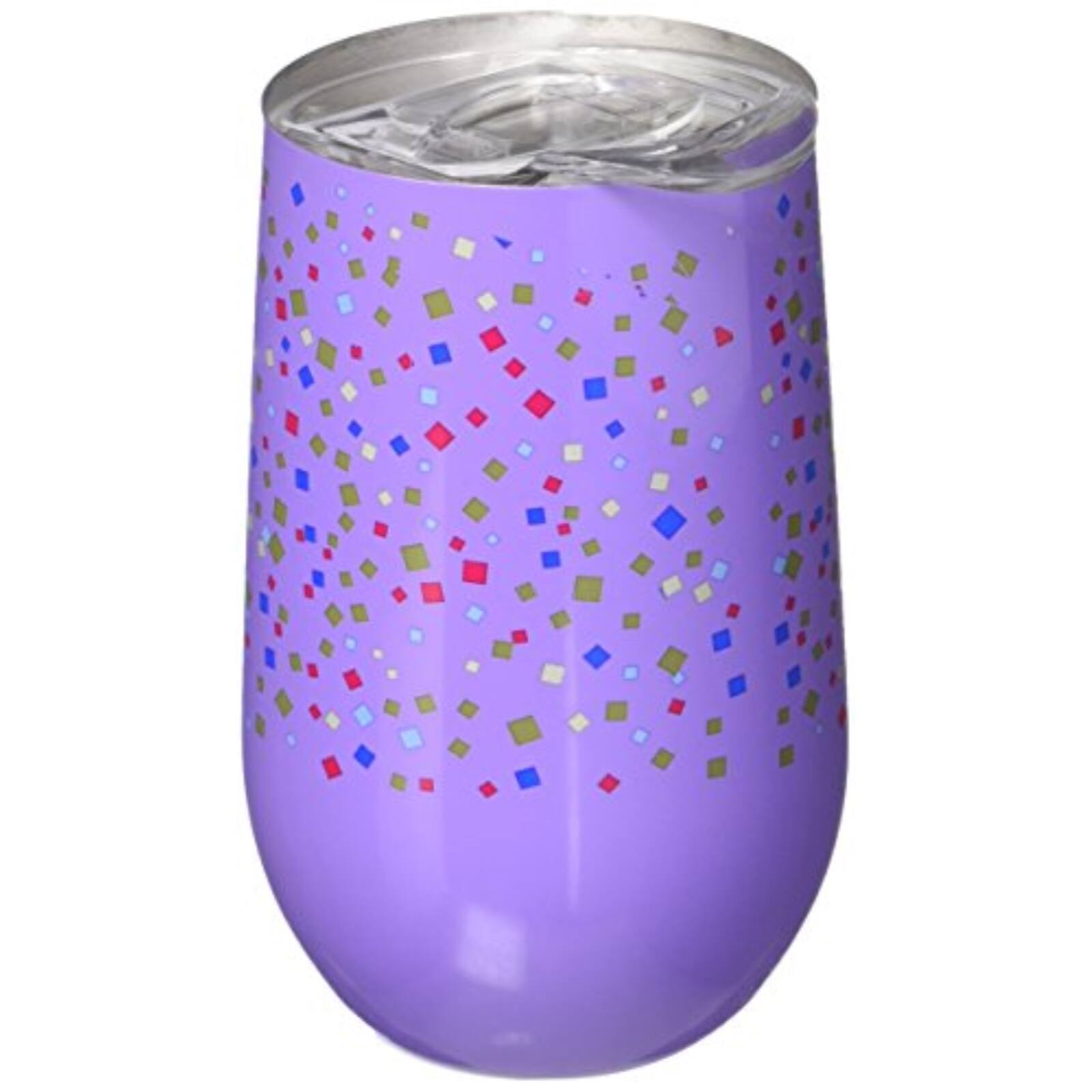 Angle. Spoontiques - Purple Happy Birthday Stainless Steel Double Wall Insulated Wine Tumbler 16 ounce - Purple.