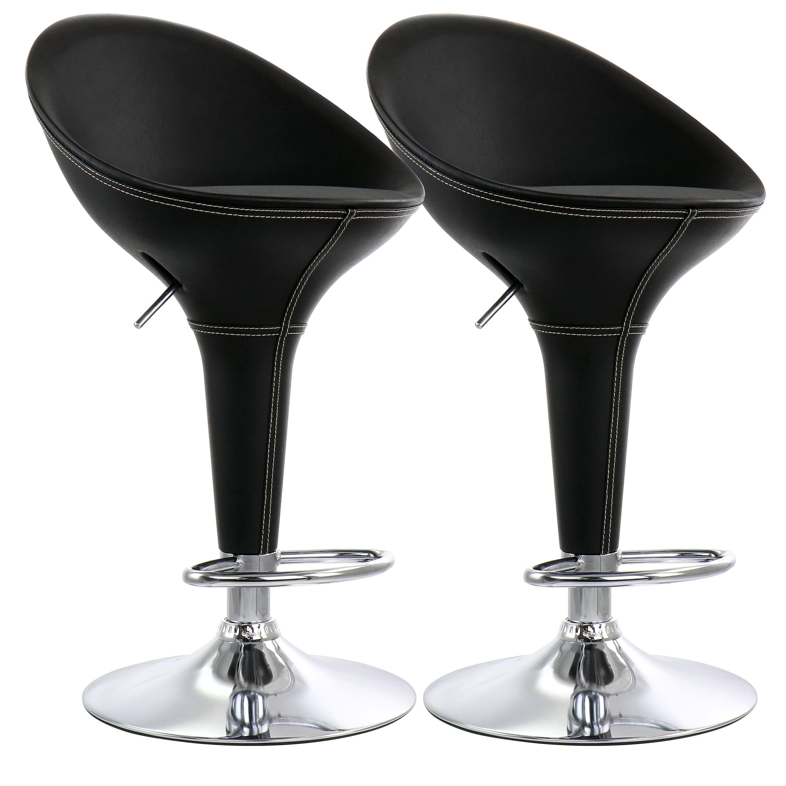Front. Elama - Elama 2 Piece Adjustable Plastic Bar Stool in Black with Chrome Base - Black.