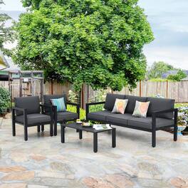 Gymax - 4PCS Patio Conversation Furniture Set Outdoor Cushioned Sectional Sofa Set - Gray