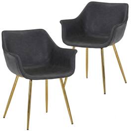 LeisureMod - Markley 2-PCS Ergonomic Upholstered Leather Dining Chair - Modern Mid Century Industrial Kitchen Accent Chair - Charcoal Black