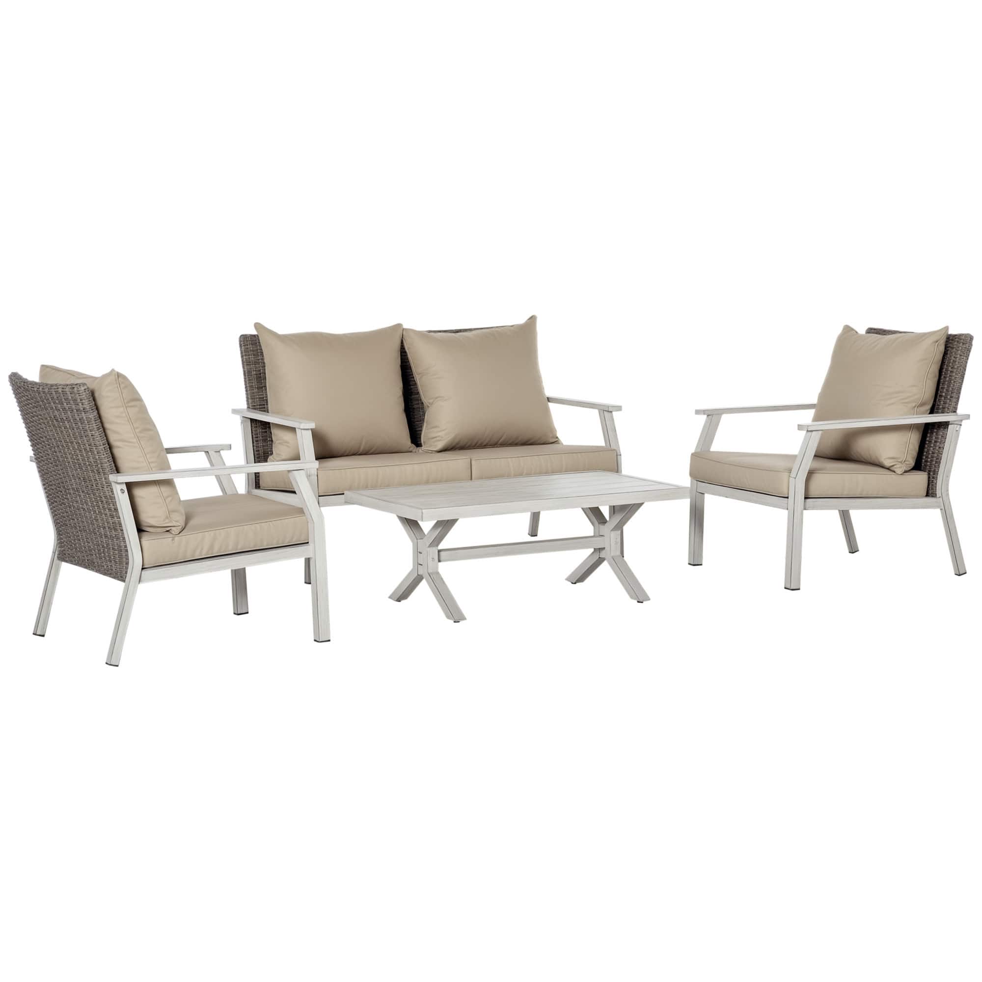 Outsunny - 4PC Outdoor Wicker Furniture Set, PE Rattan Sofa, 2 Chairs - Gray