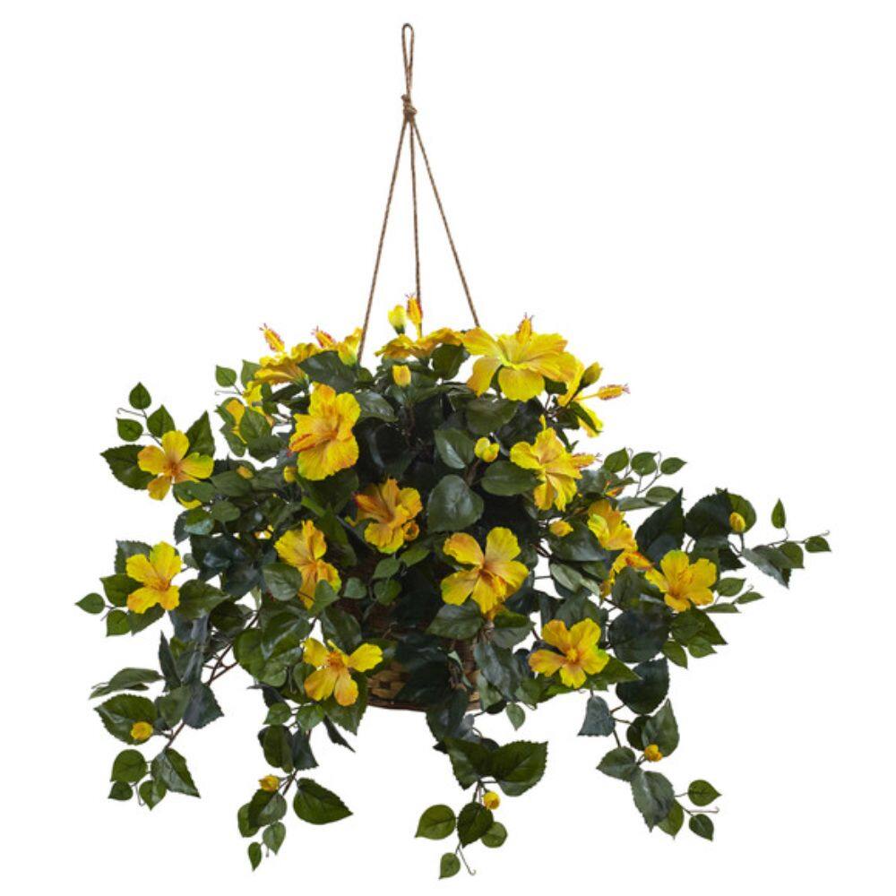 Front. BreeBe - 22" Hibiscus Hanging Basket Yellow - Yellow.