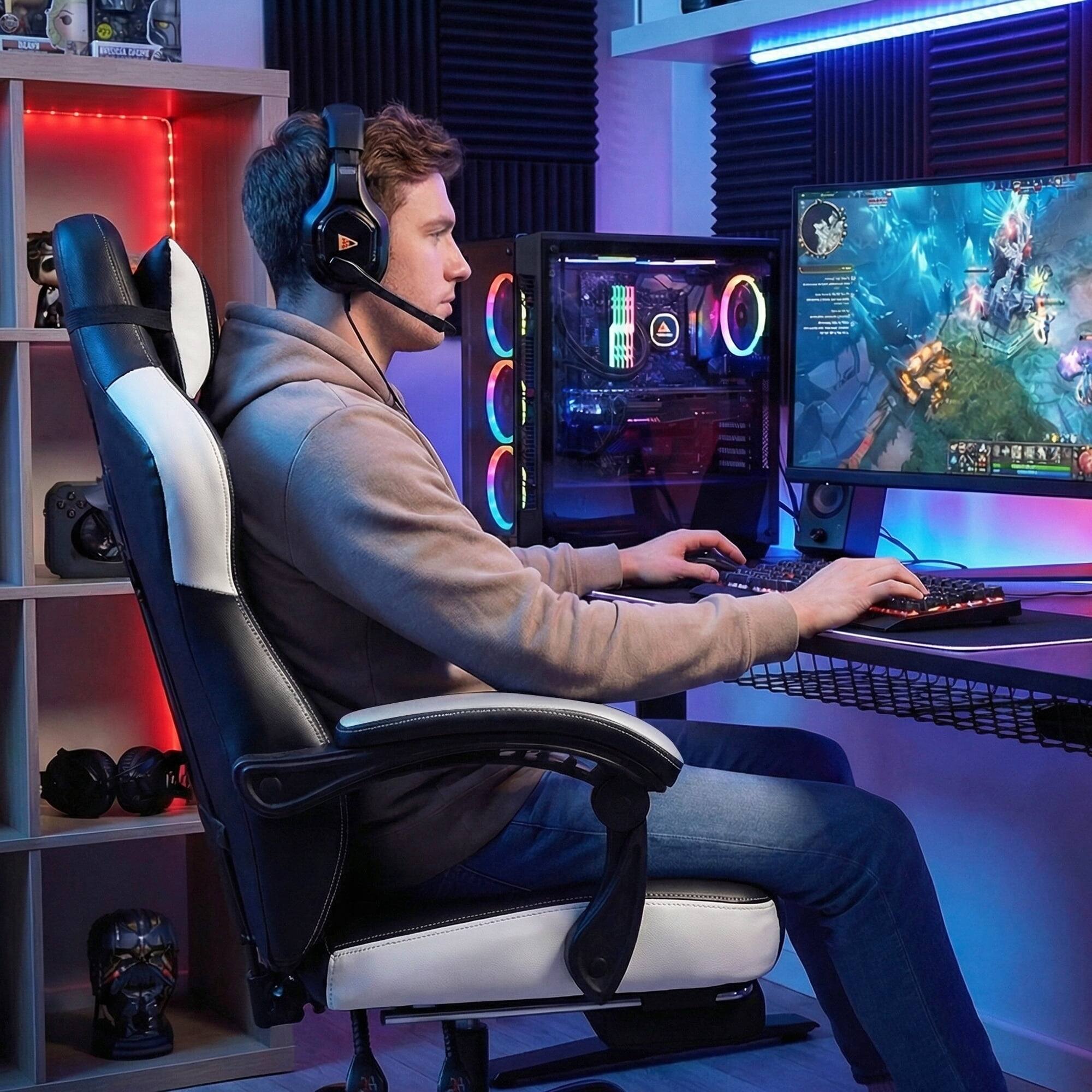 Alt View 1. Neo Chair - Gaming Chairs with Footrest, Heavy Duty Gamer Chair with Headrest and Lumbar Support for adults - Big & Tall White.