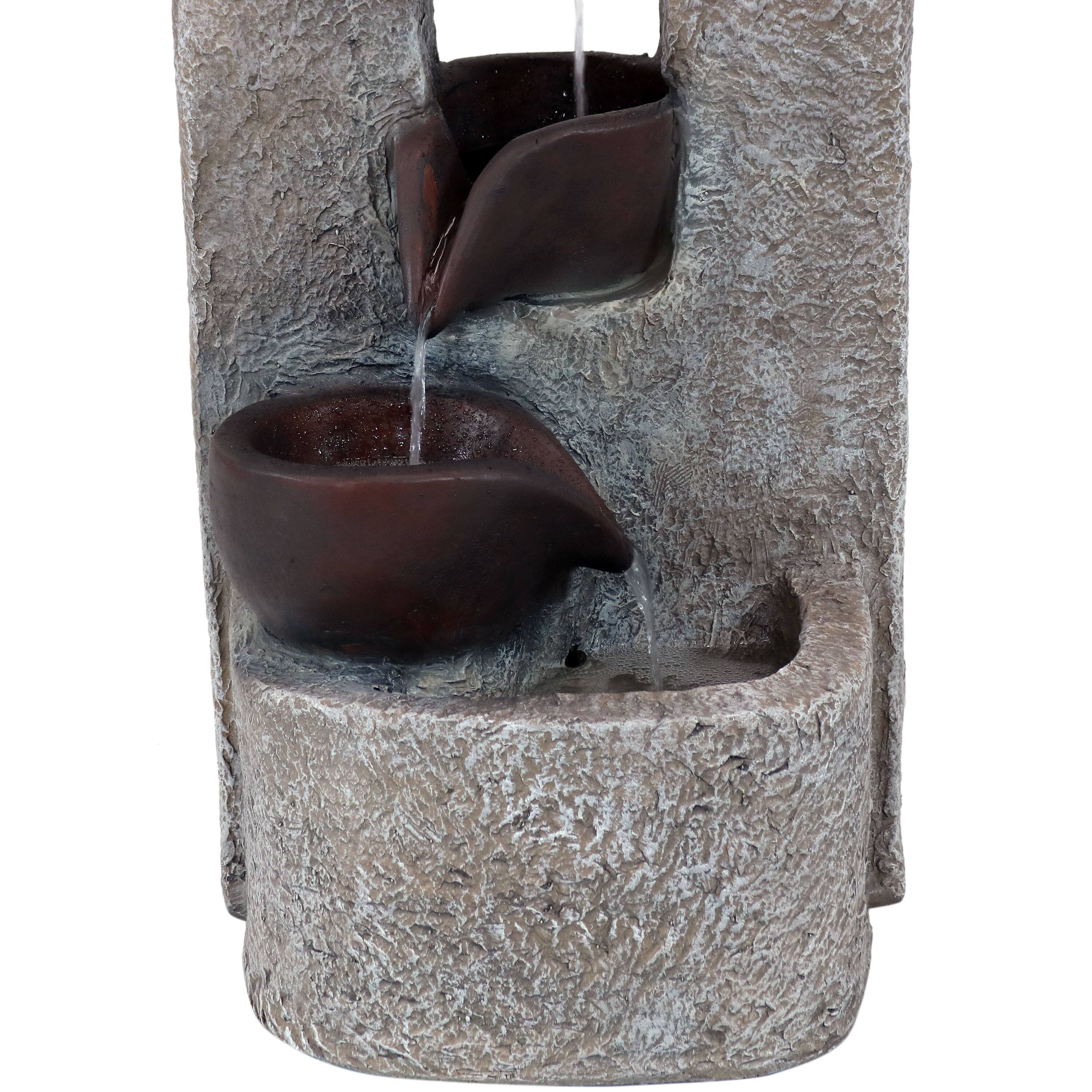 Alt View 8. Sunnydaze - Aged Tiered Vessels Solar Water Fountain with Battery - 29 in - Grey.