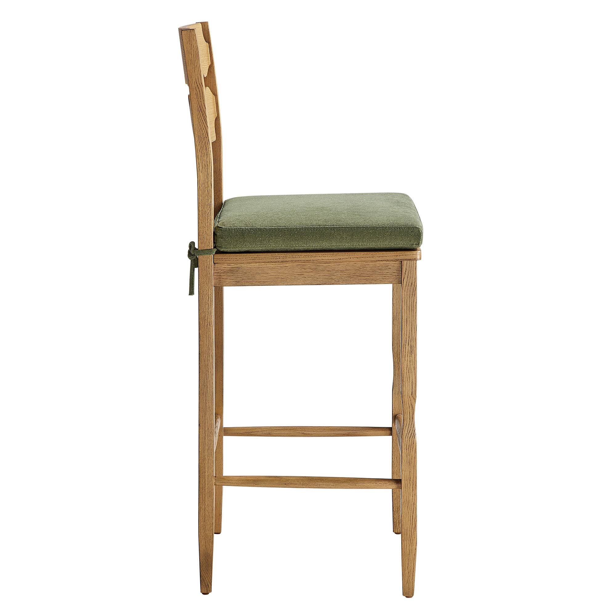 Alt View 2. Modway - Jax Oak Wood Bar Stool With Wavy Razor Back and Cushion by Modway - Weathered Oak Sage.