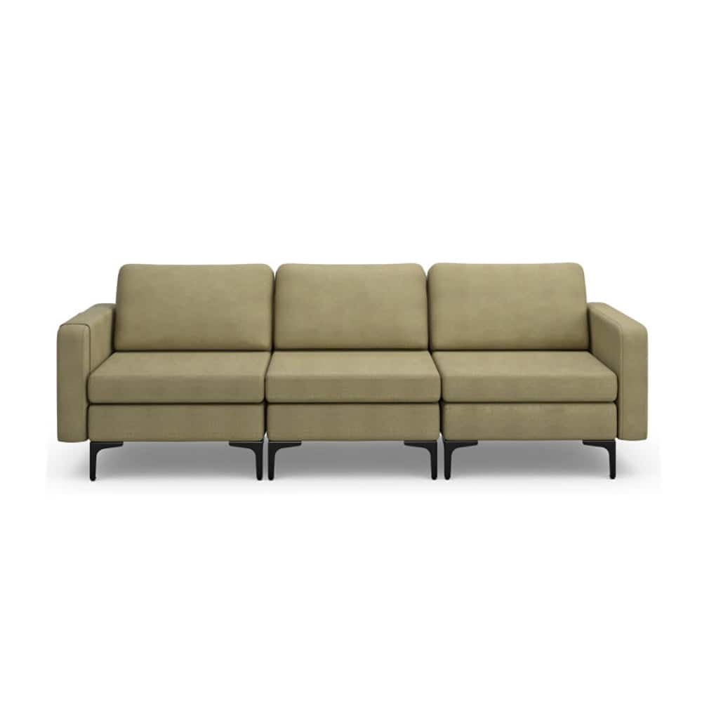 Kadyn - 3-Seat Sectional Sofa Couch with Armrest Magazine Pocket and Metal Leg-Green, Sectional Sofa Couch Living Room Sleeper - Green