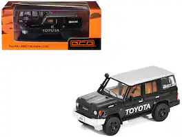 Toyota Land Cruiser (J76) Black with Silver Metallic Top 1/64 Diecast Model Car by GCD