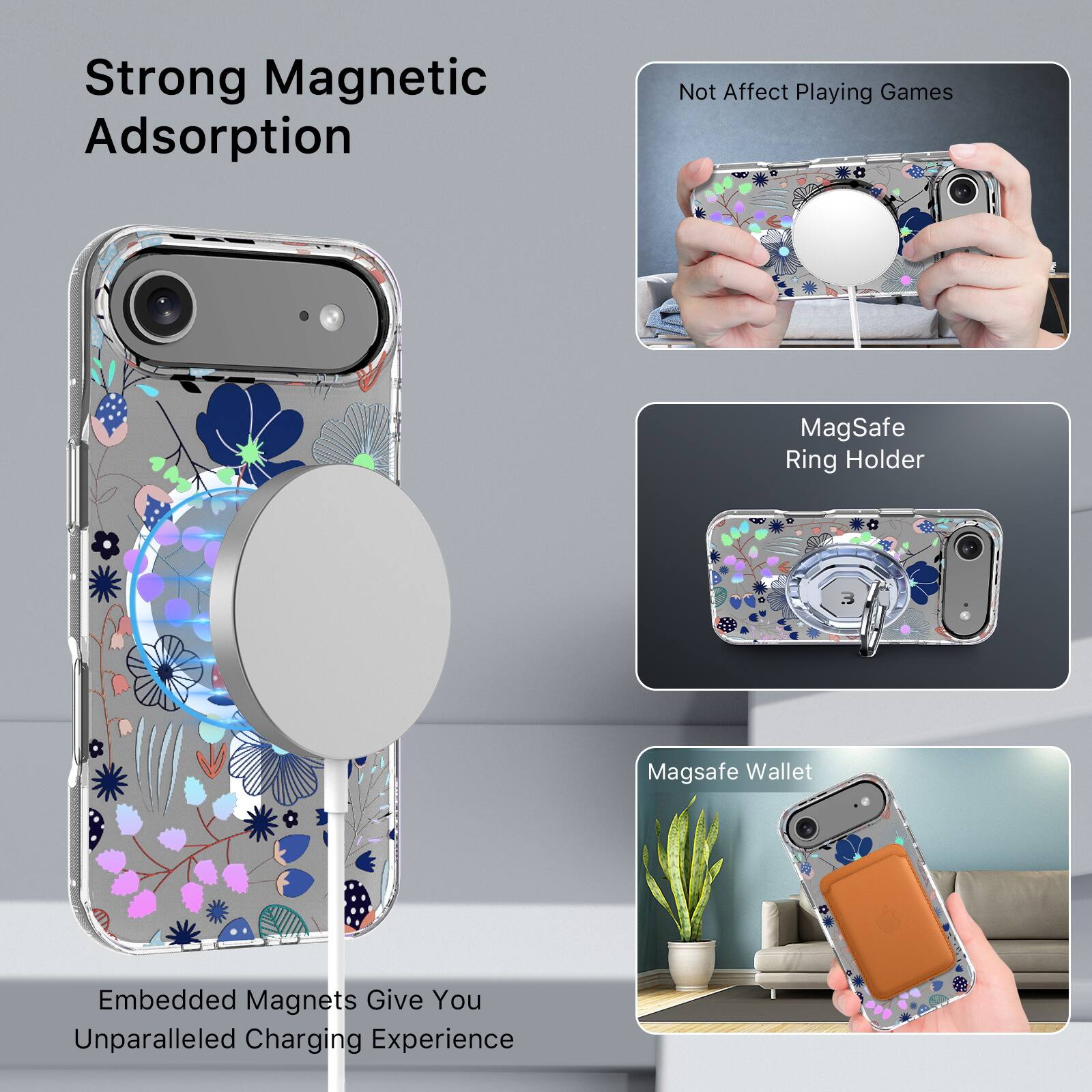 Strong Magnetic Adsorption

Embedded Magnets Give You Unparalleled Charging Experience

Not Affect Playing Games

MagSafe Ring Holder

MagSafe Wallet