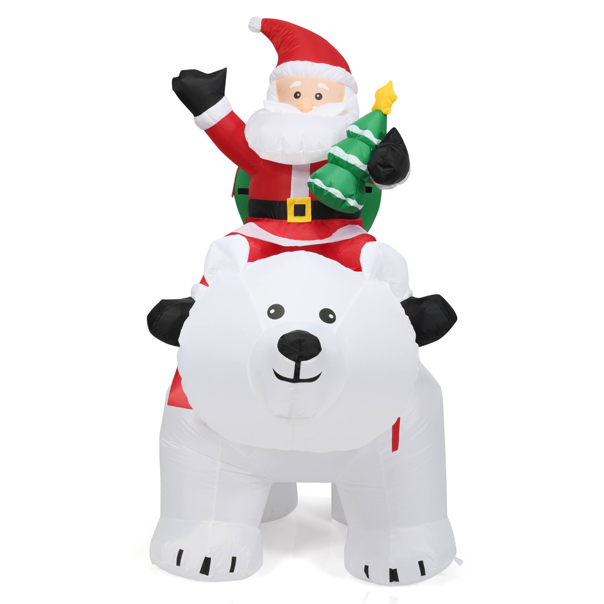 Alt View 3. Gymax - Gymax 6.5ft Inflatable Christmas Santa Riding Polar Bear Decoration w/ LED Light - White.