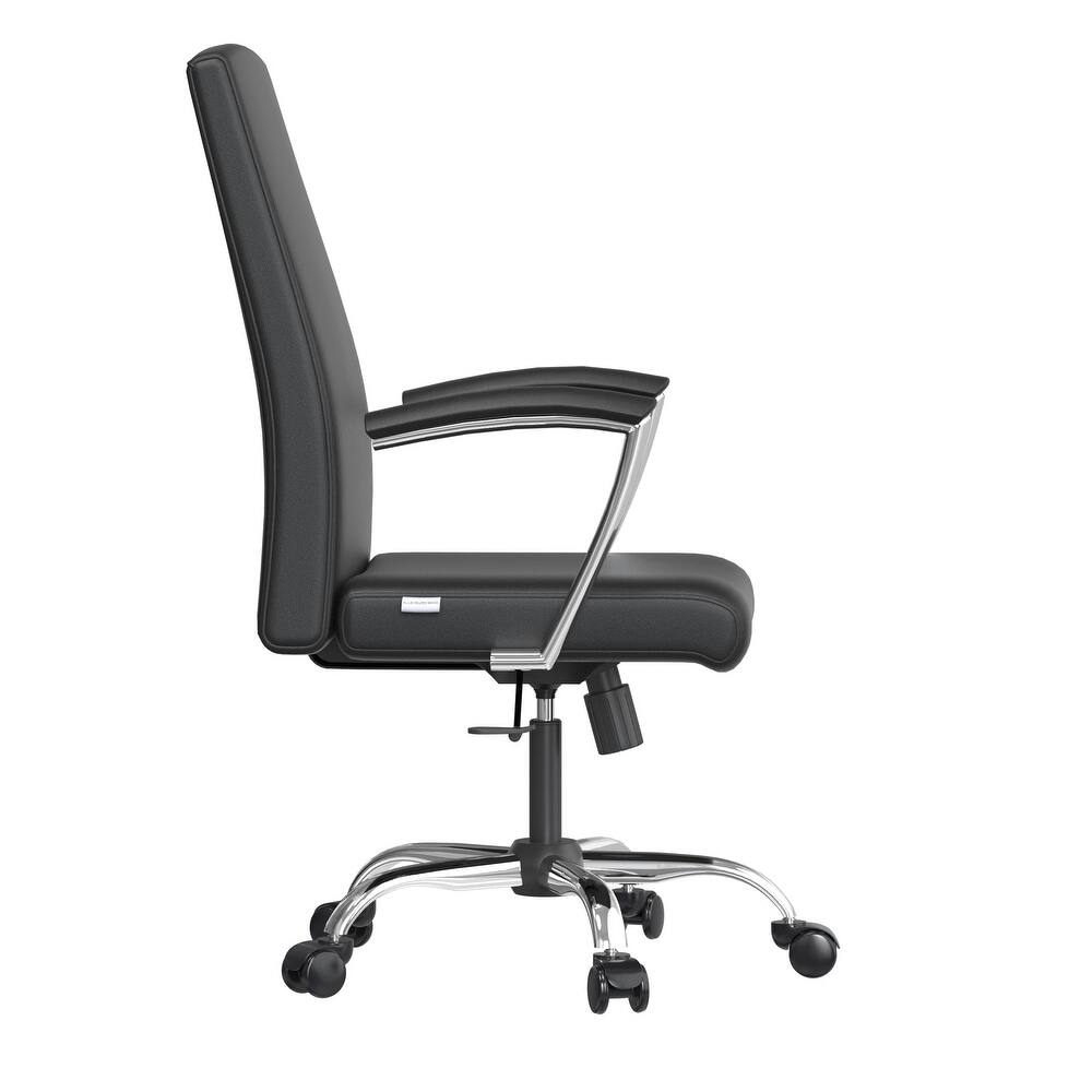 Alt View 4. LeisureMod - Evander Adjustable High-Back Office Chair Upholstered Leather Seat with Swivel and Tilt Ergonomic Desk Chair - Black.