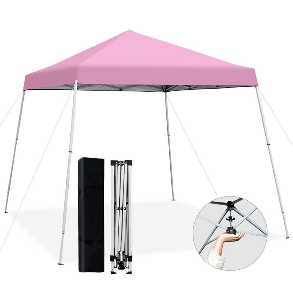 Angle. Kadyn - 10 x 10 Feet Outdoor Instant Pop-up Canopy with Carrying Bag-Pink, Outdoor Gazebo Wedding Party Tent Canopy Tent.