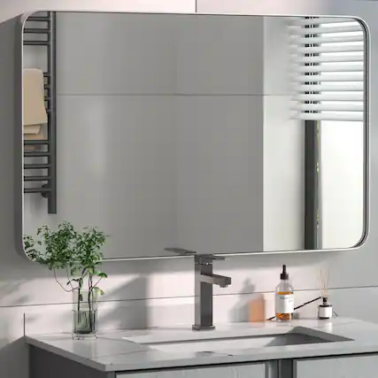 Front. PAIHOME - Classic Stainless Steel Rectangular Wall Mirror - Waterproof and Rustproof Bathroom Mirrors Modern Mirror - Silver-30x40 Inch.