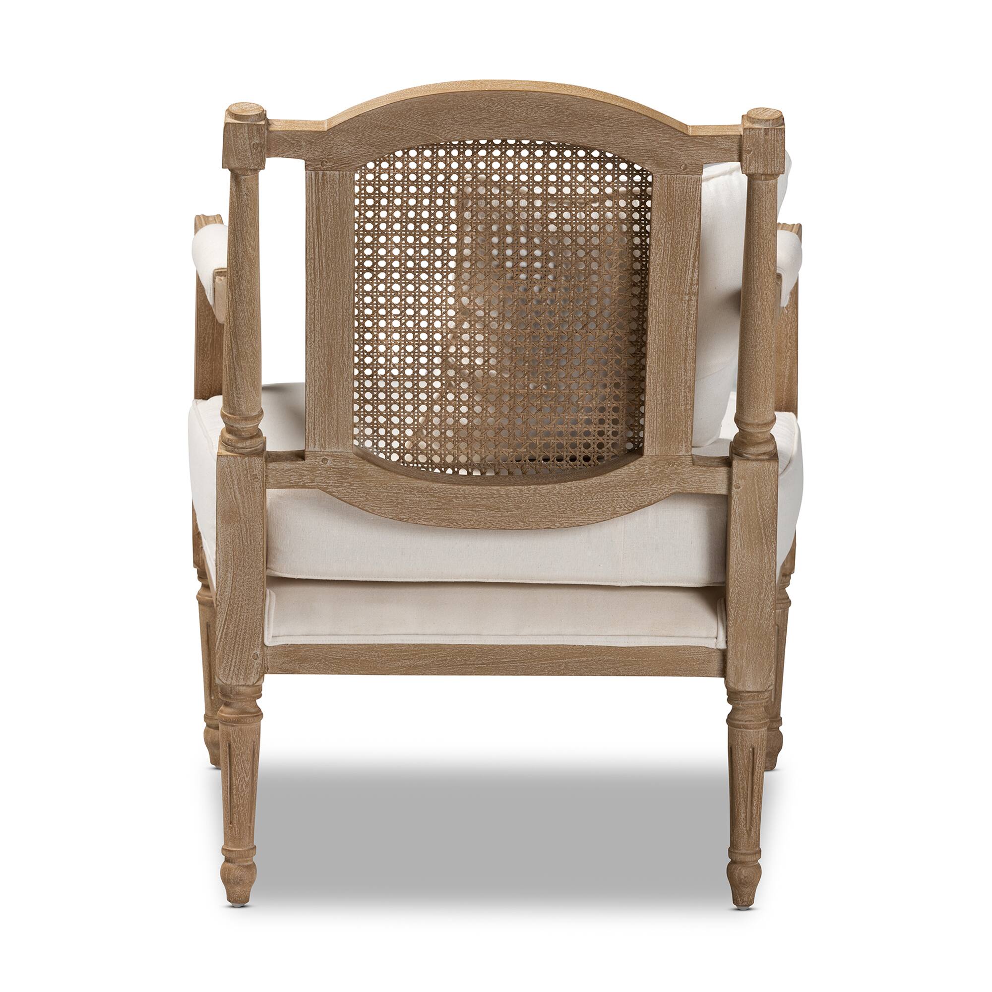 Back. Baxton Studio - Clemence French Provincial Ivory Fabric Upholstered Whitewashed Wood Armchair - Ivory/Oak.