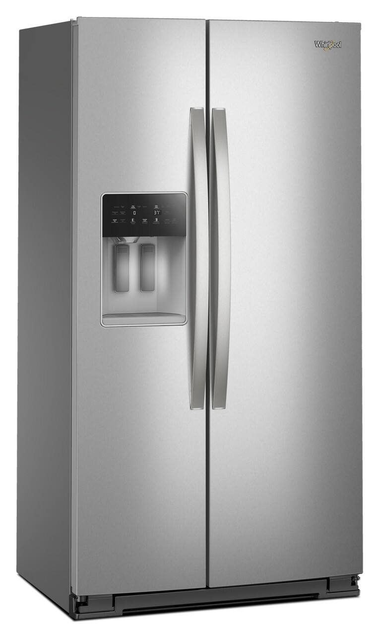 Angle. Whirlpool - 20.85 Cu. Ft. Side-by-Side Counter-Depth Refrigerator with In-Door Ice & Water - Fingerprint Resistant Stainless Finish.