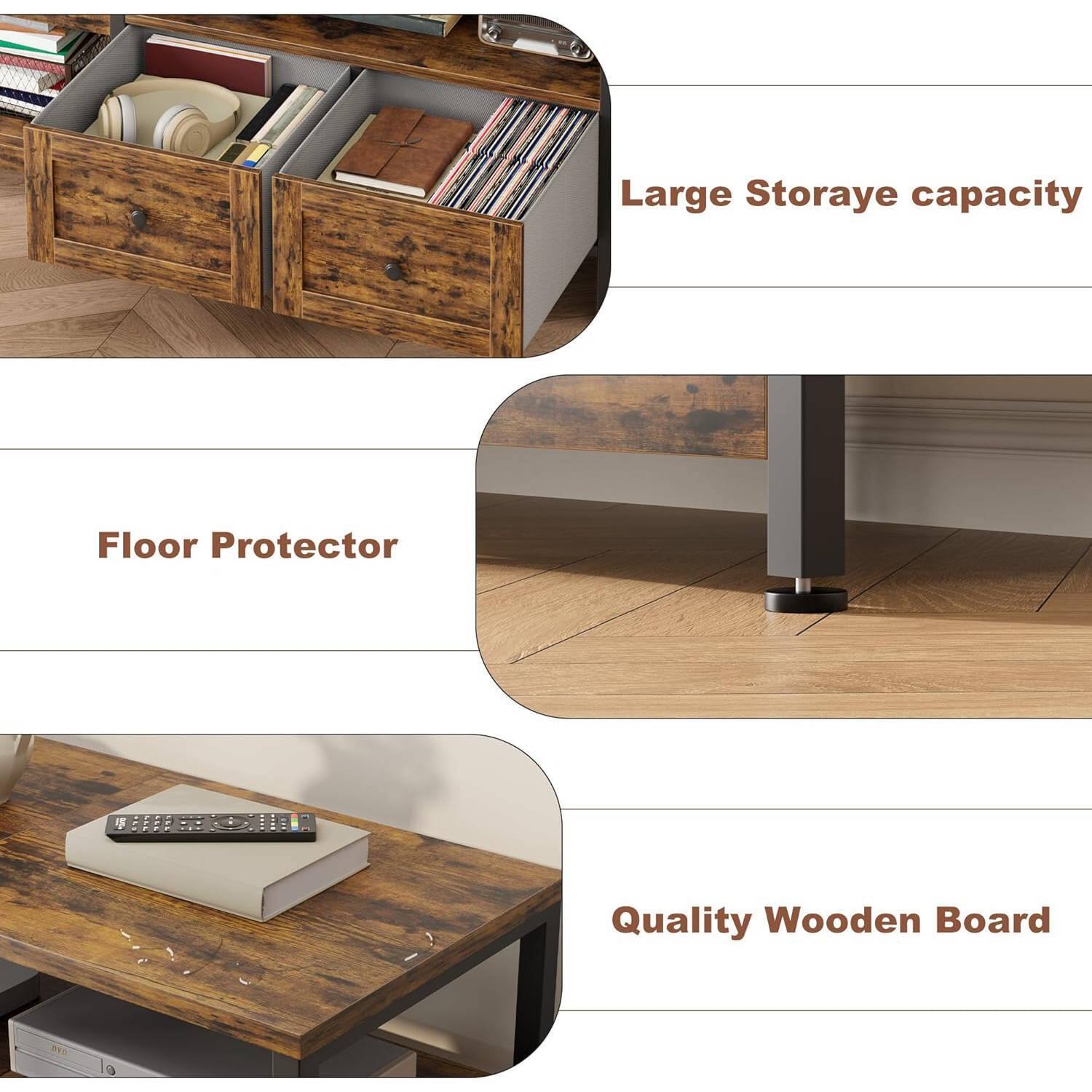 Large Storage capacity  
Floor Protector  
Quality Wooden Board