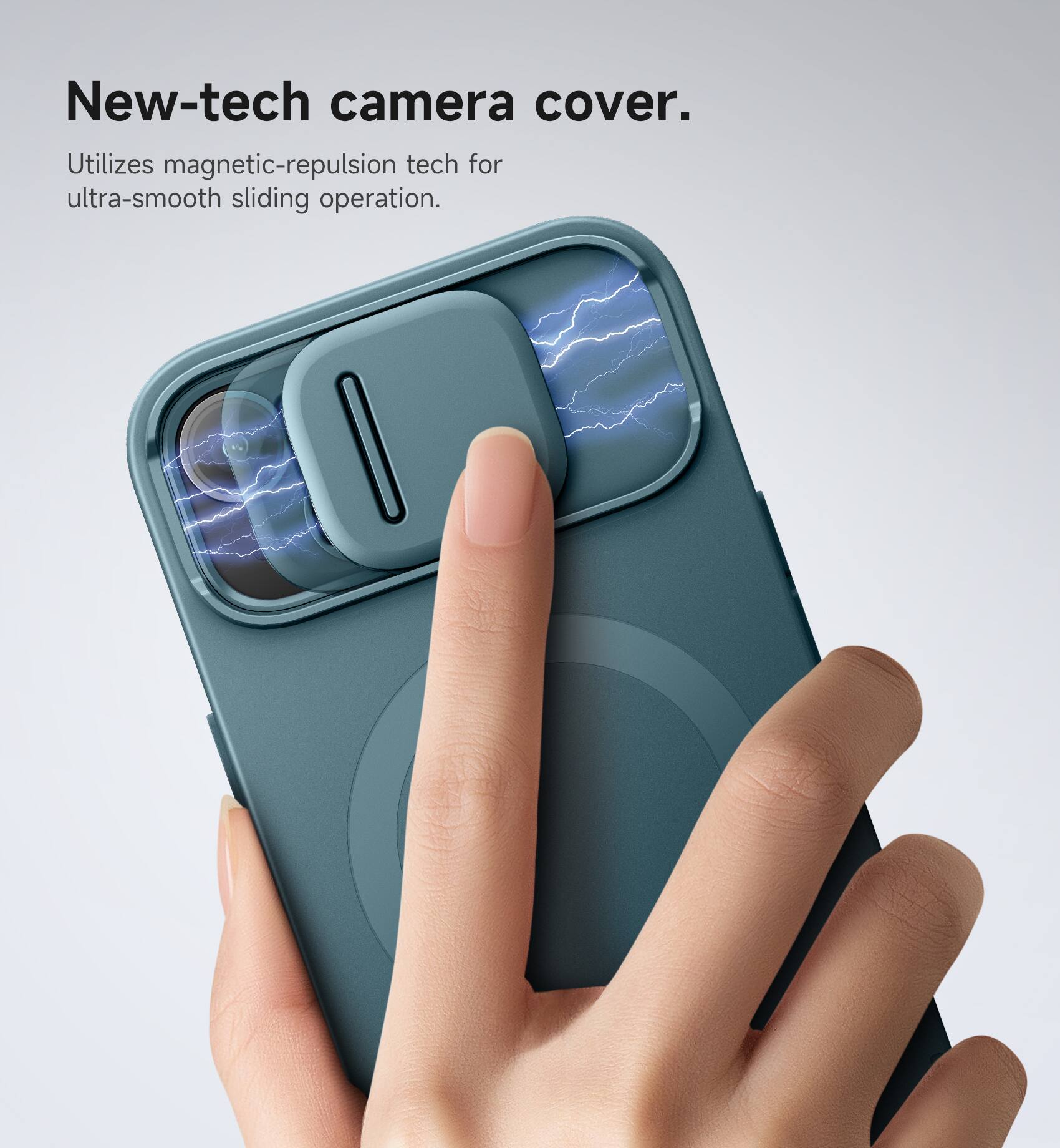 New-tech camera cover. Utilizes magnetic-repulsion tech for ultra-smooth sliding operation.