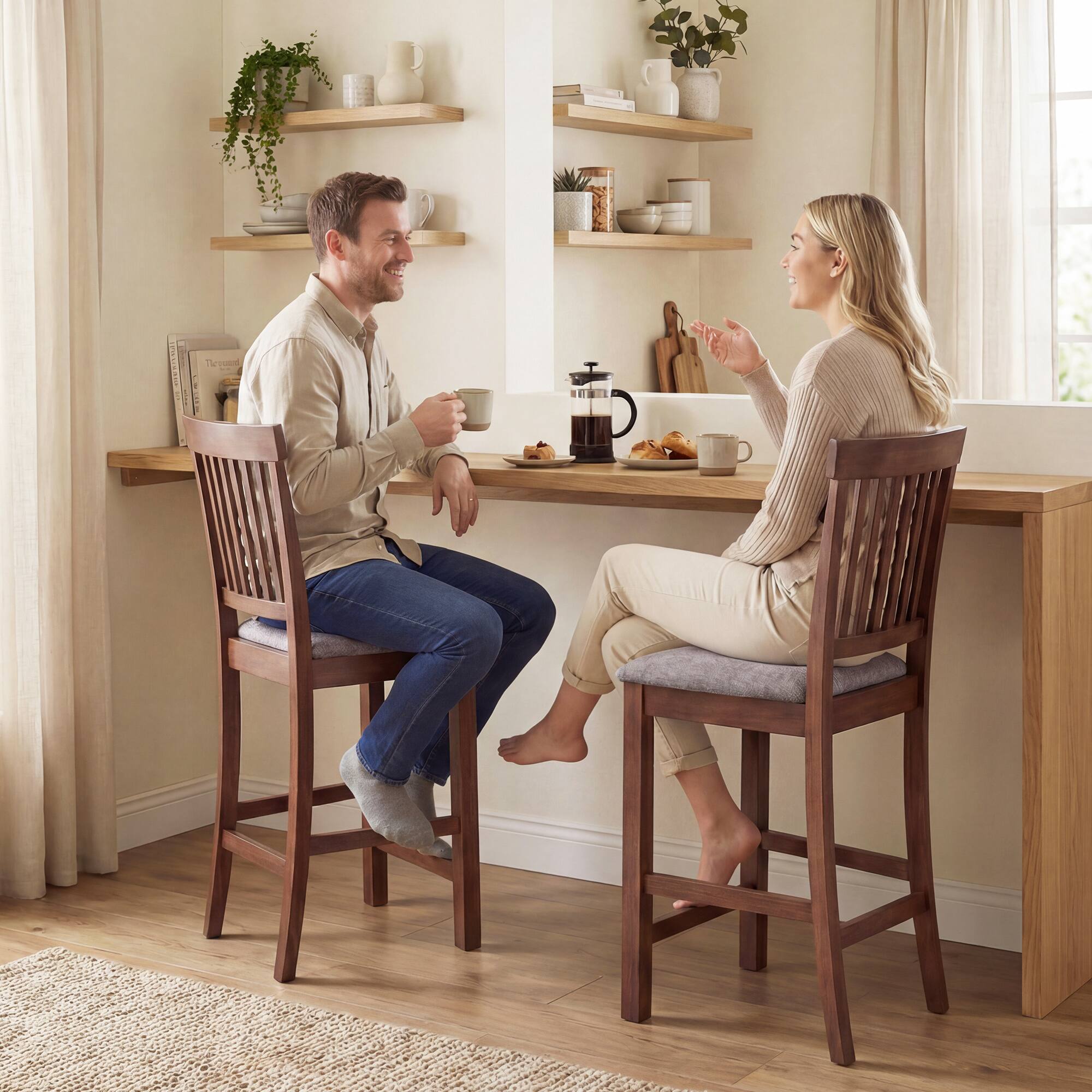 Alt View 8. Homcom - Height Bar Stools with Padded Seat, High Back Kitchen Chairs Set of 2 for Dining Room - Gray, Dark Brown.