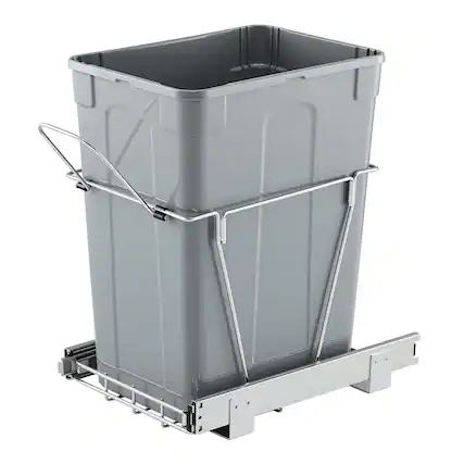 Front. VEVOR - Pullout Trash Can for Kitchen Cabinets, 35 QT Garbage Waste Recycling Bin, Under Mount Waste Container - Grey.