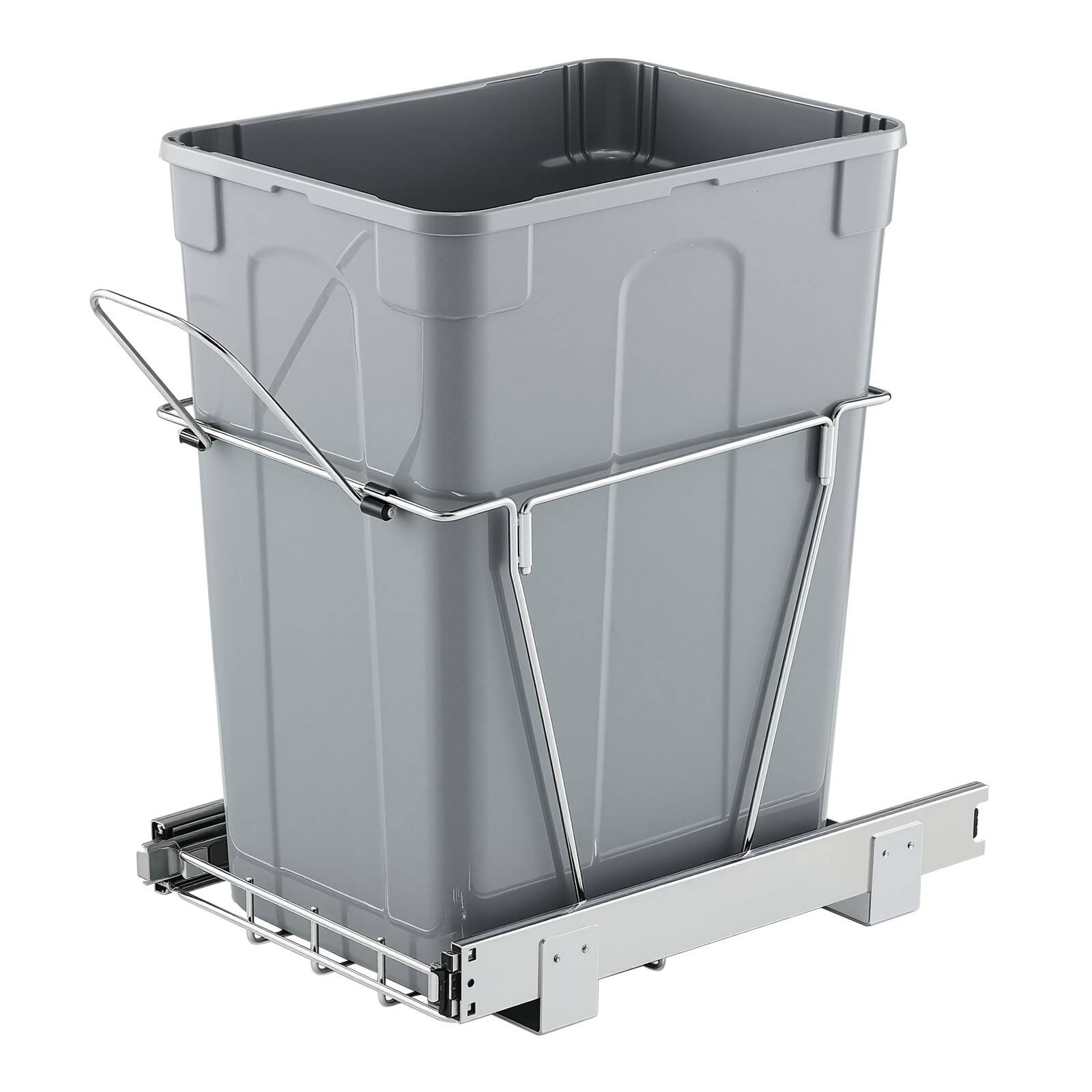 Front. VEVOR - Pullout Trash Can for Kitchen Cabinets, 35 QT Garbage Waste Recycling Bin, Under Mount Waste Container - Grey.
