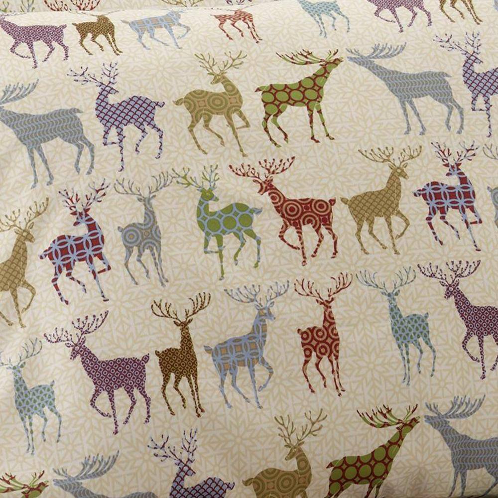 Alt View 2. Shavel Home Products - Shavel Micro Flannel Quality Printed Sheet Set - Twin Flat/Fitted Sheet Pillowcase 21x32" - Colorful Deer. - Colorful deer.